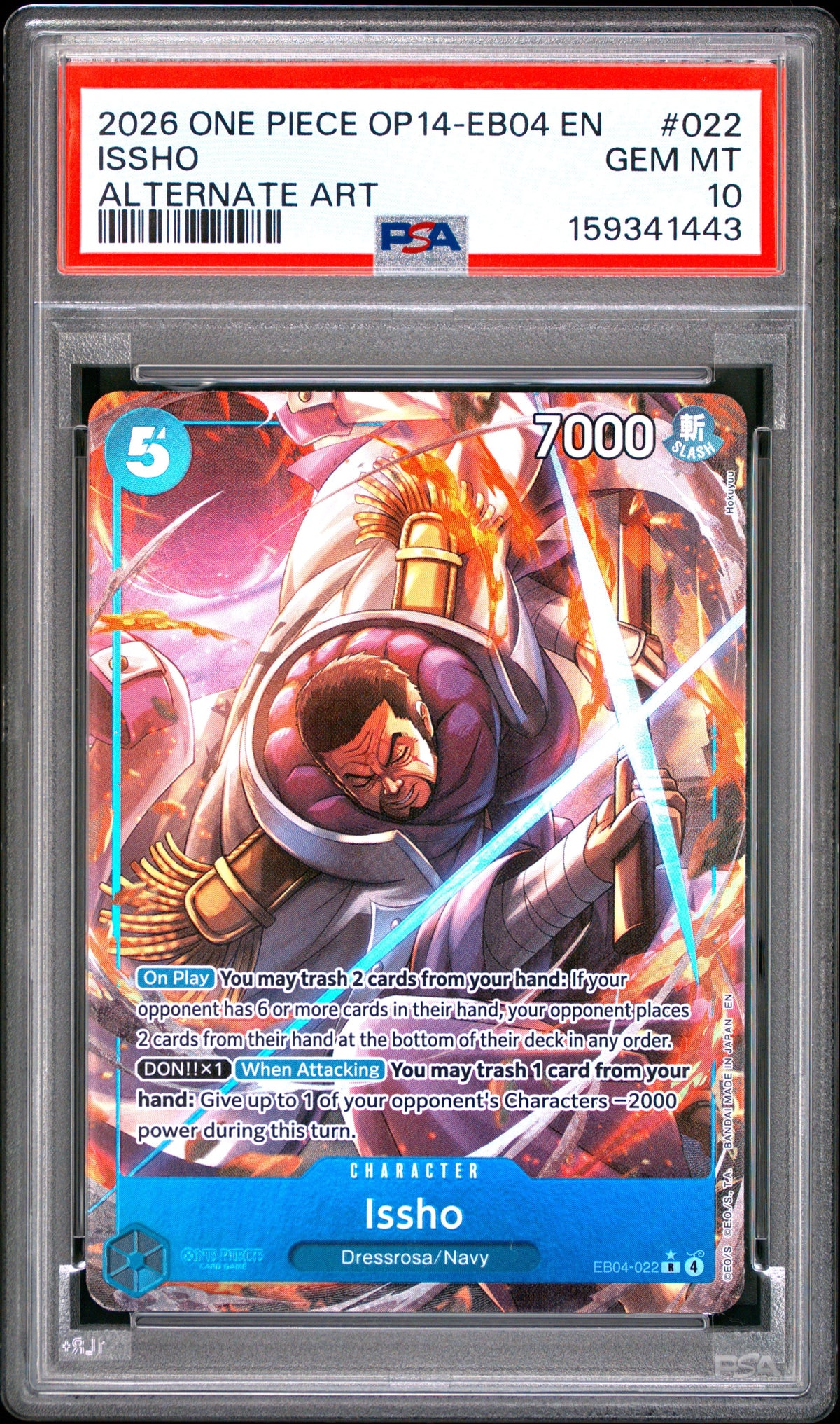One Piece Op14 Eb04 The Azure Sea's Seven 022 Issho Alternate Art PSA 10 GEM MINT