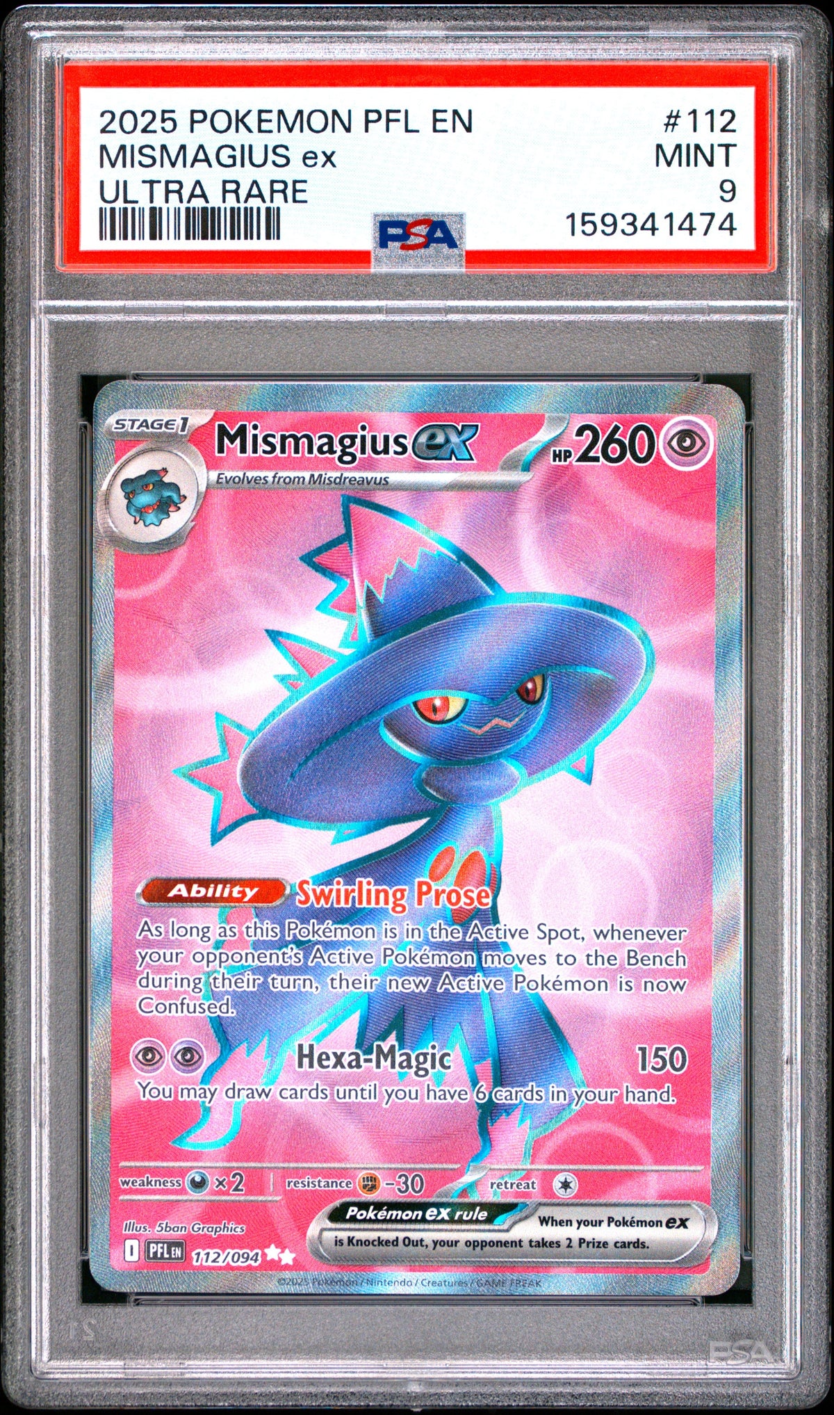 Pokemon Pfl En Phantasmal Flames 112 Mismagius Ex Ultra Rare PSA 9 MINT
