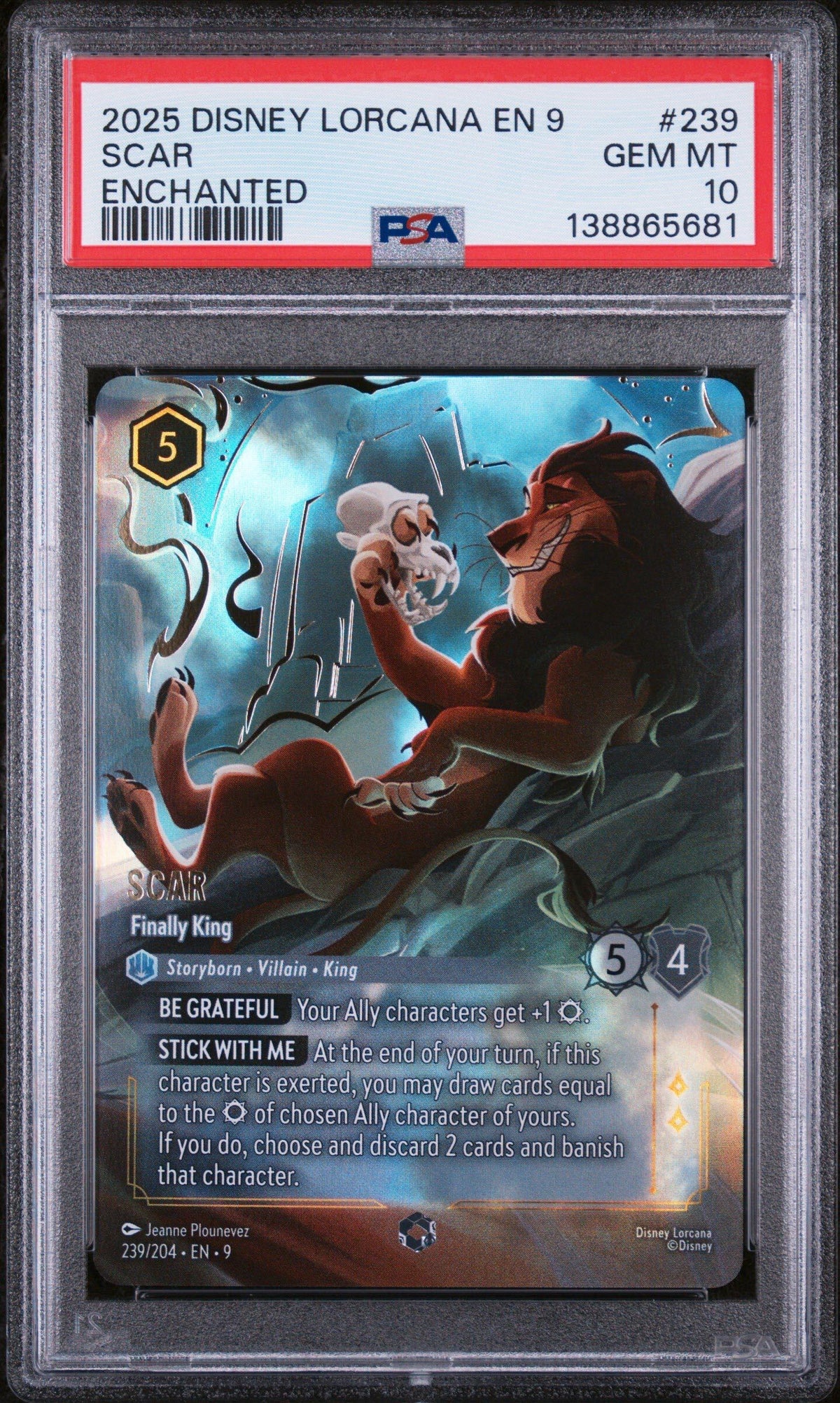 DISNEY LORCANA EN 9-FABLED #239 SCAR ENCHANTED PSA 10