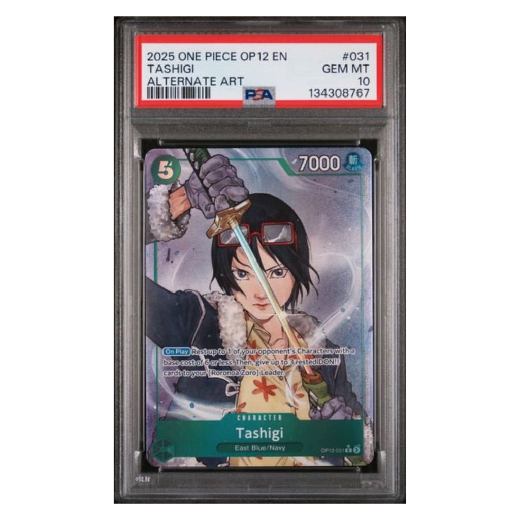 2025 ONE PIECE OP12-LEGACY OF THE MASTER #031 TASHIGI ALTERNATE ART PSA 10