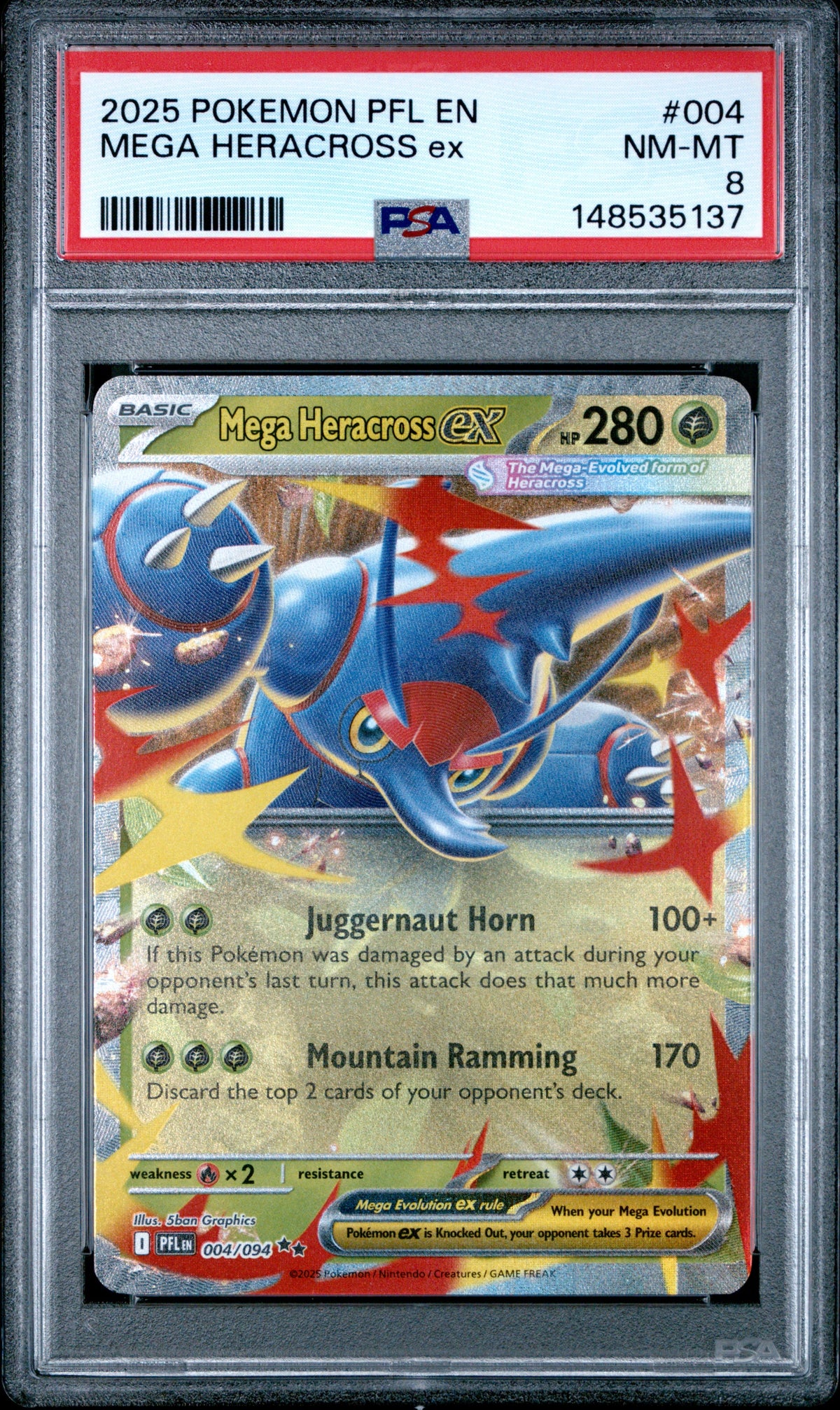 Pokemon Pfl En Phantasmal Flames 004 Mega Heracross Ex PSA 8 NM-MT