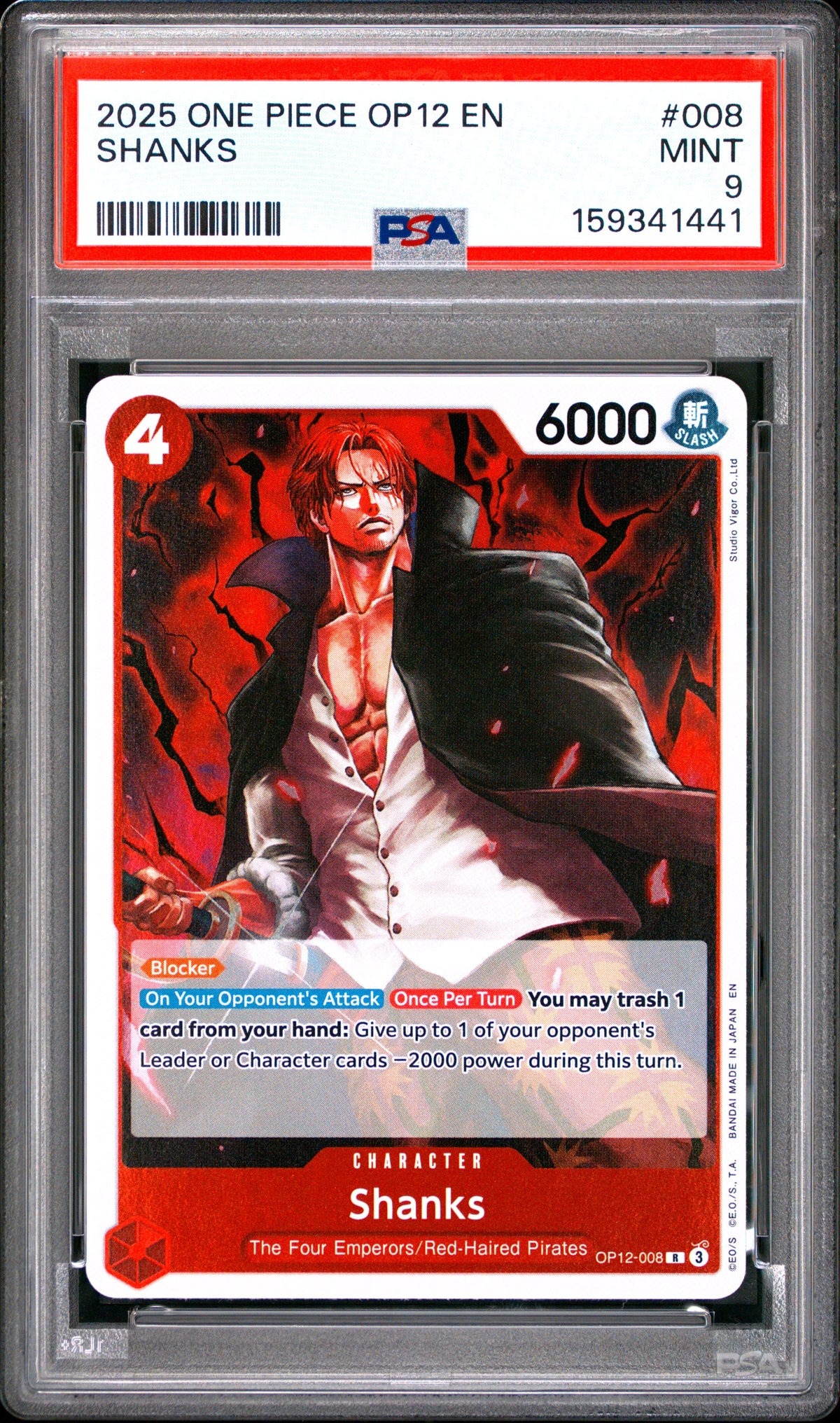 One Piece Op12 Legacy Of The Master 008 Shanks PSA 9 MINT