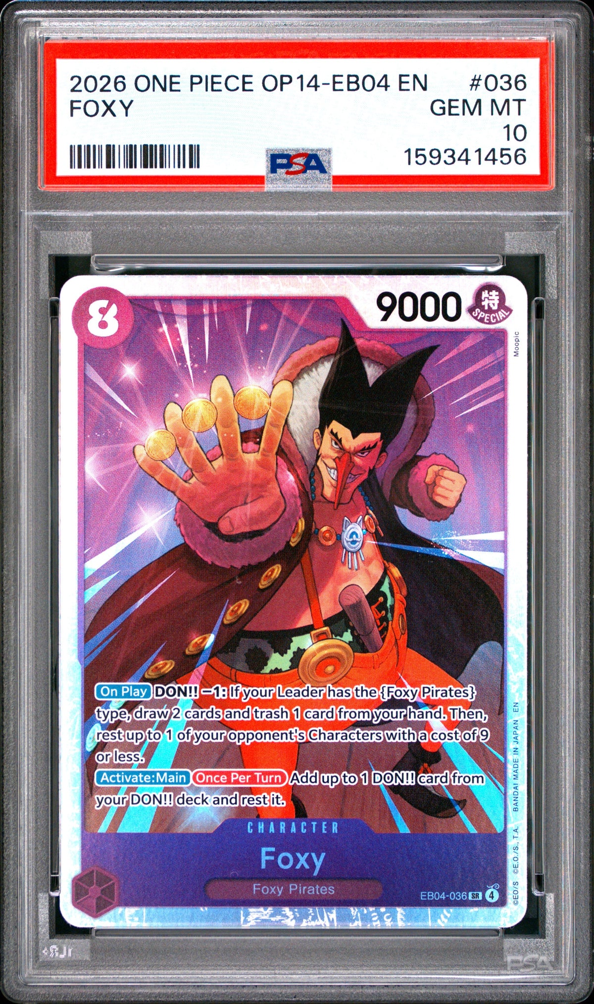 One Piece Op14 Eb04 The Azure Sea's Seven 036 Foxy PSA 10 GEM MINT