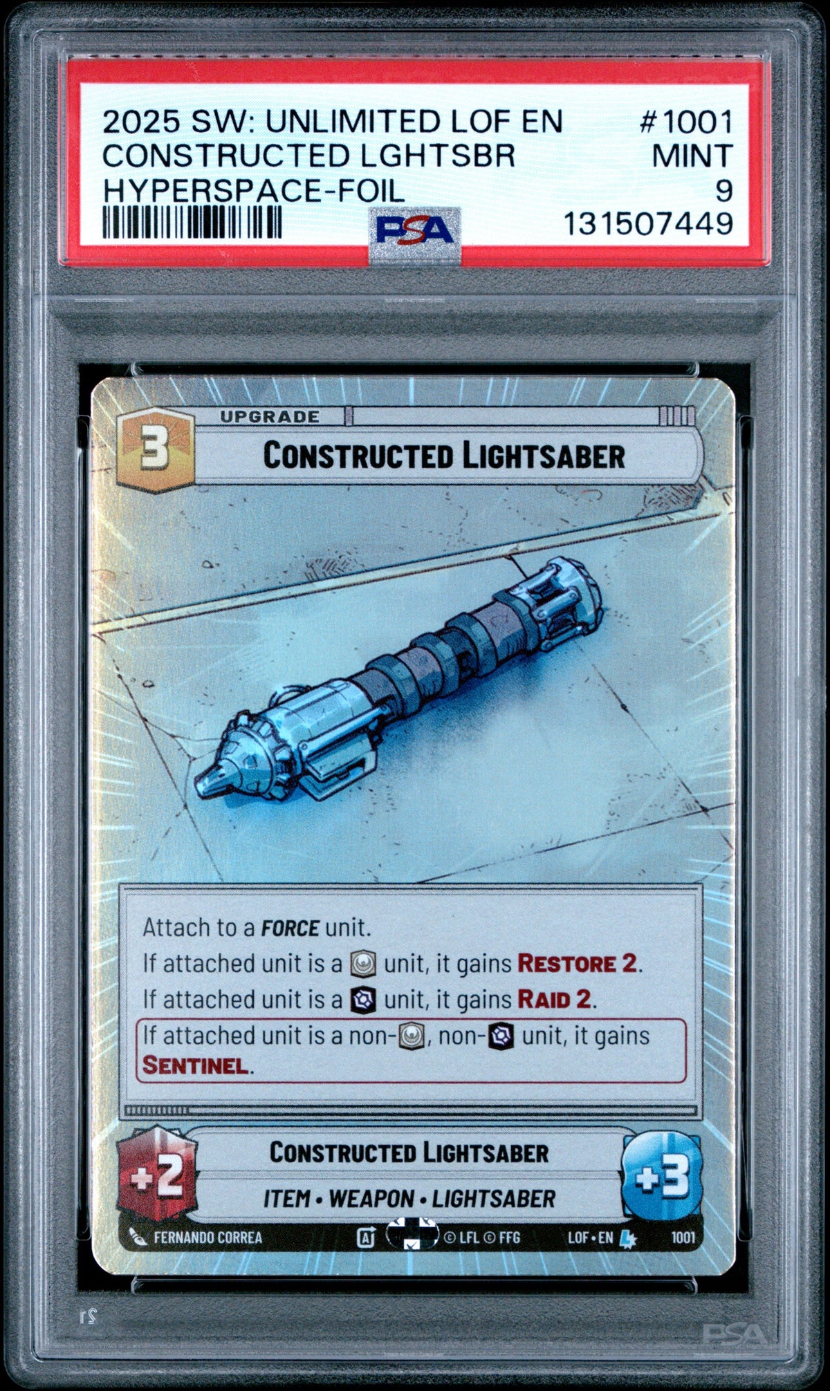 Star Wars: Unlimited Legends Of The Force 1001 Constructed Lightsaber Hyperspace Foil PSA 9 MINT