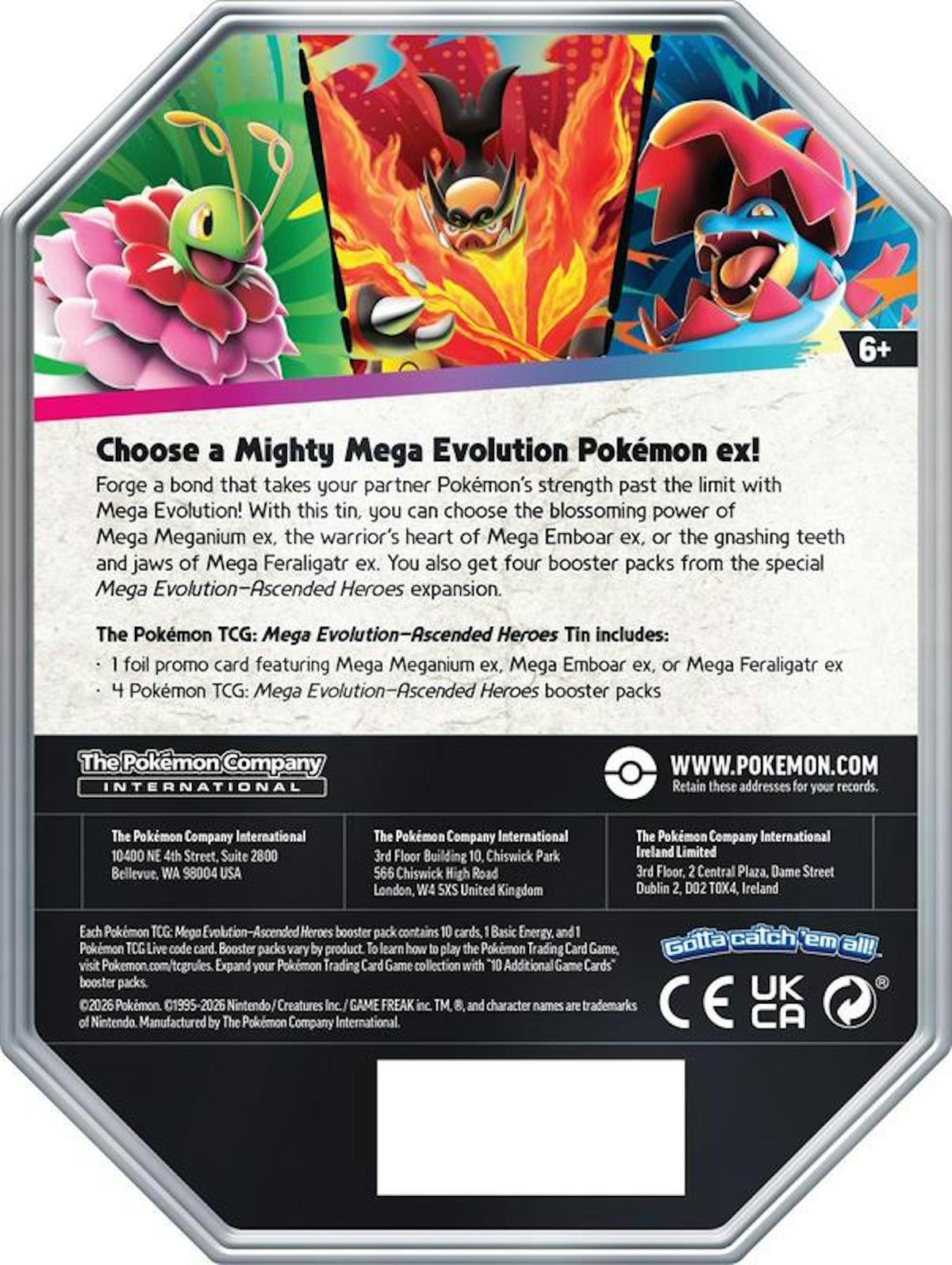 Pokémon TCG: Mega Evolution Ascended Heroes Mega ex Tin Case (6 Tins)