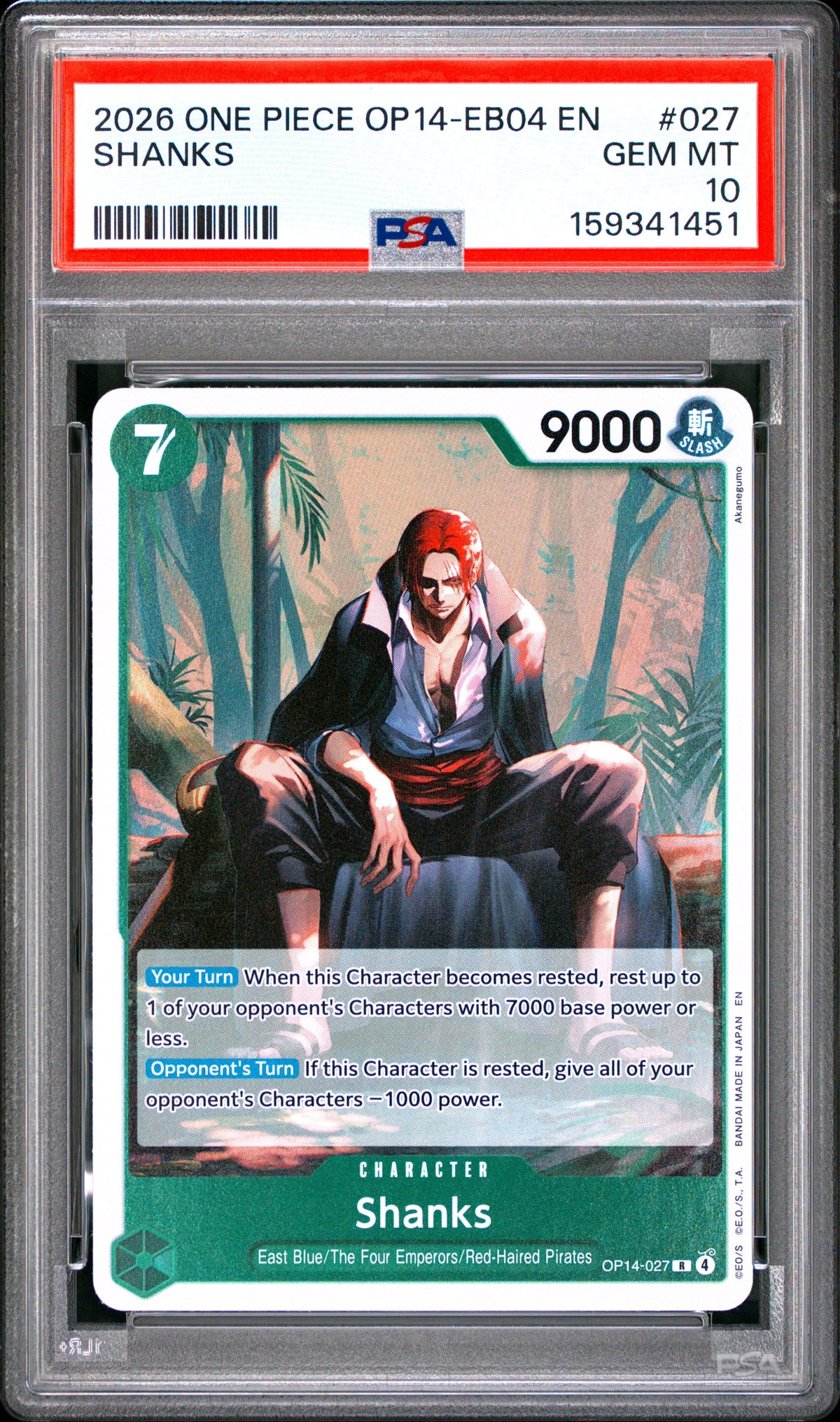 One Piece Op14 Eb04 The Azure Sea's Seven 027 Shanks PSA 10 GEM MINT