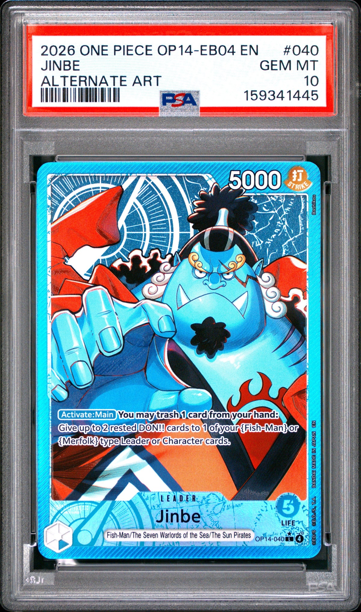 One Piece Op14 Eb04 The Azure Sea's Seven 040 Jinbe Alternate Art PSA 10 GEM MINT